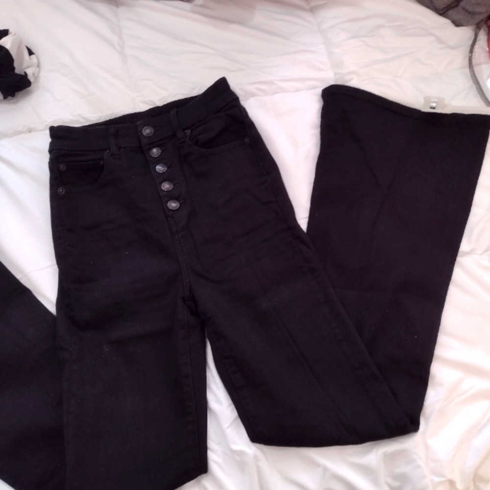 American Eagle Super Super Stretch Hi-Rise Slim Flare Jeans.